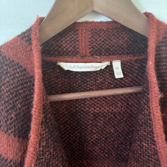 Soft Surroundings Open Cardigan XL Red Long Plaid Alpaca Wool Fall Boho Western - Picture 5 of 10